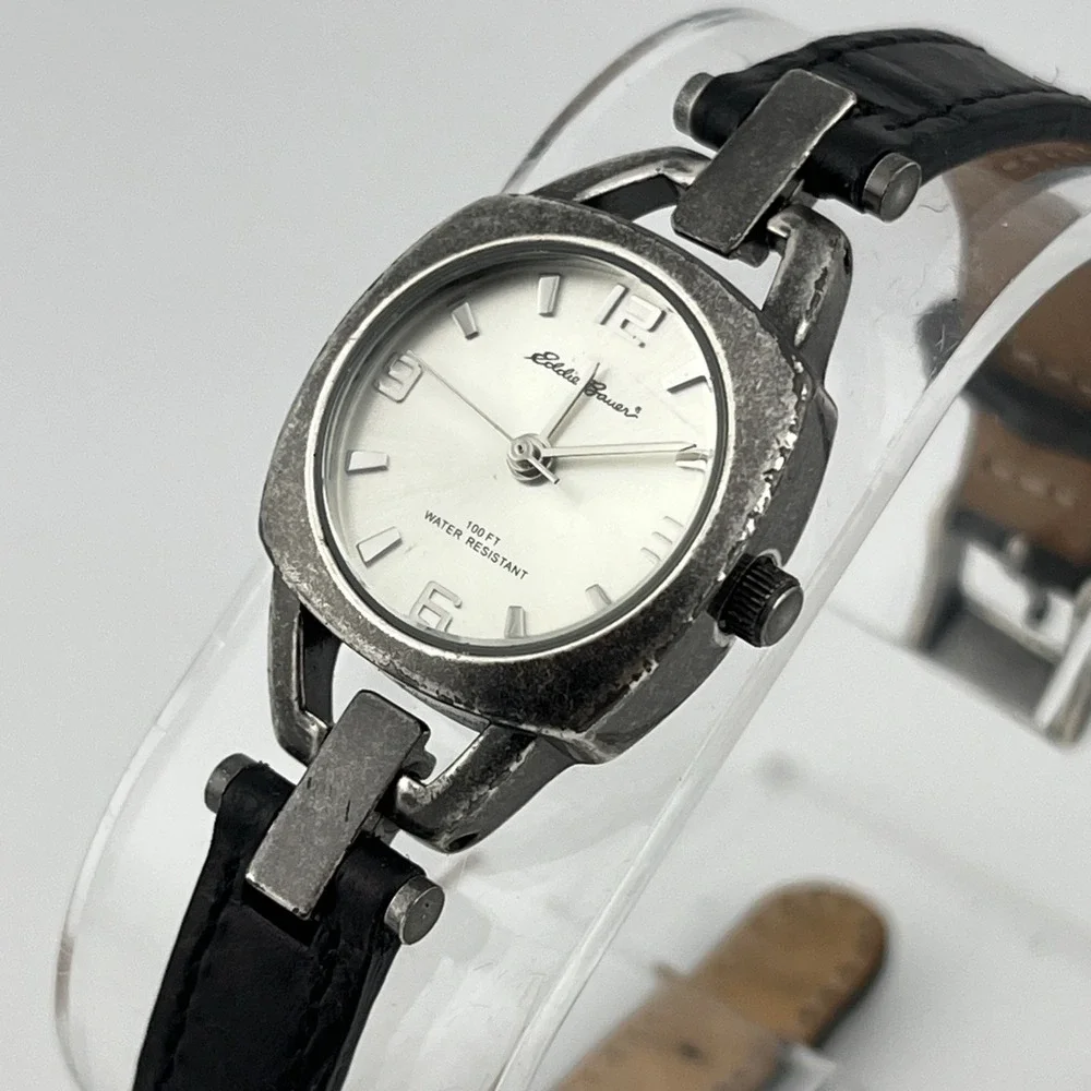 Eddie Bauer Watch Women 23mm Case Black Leather Band V8V181- New‎ Battery